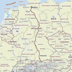 Karte zeigt die Route der Via Romea Germanica von Norddeutschland über Deutschland und Österreich bis nach Italien.