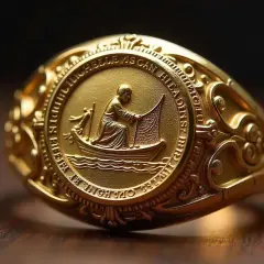 Goldener Fischerring mit Papst-Symbolik: Ein Mann fischt vom Boot aus.