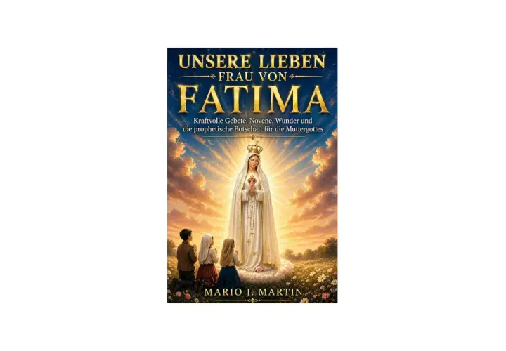 Die Fatima Erscheinung: Drei Kinder knien vor der strahlenden Muttergottes. Ein Buch von Mario J. Martin.