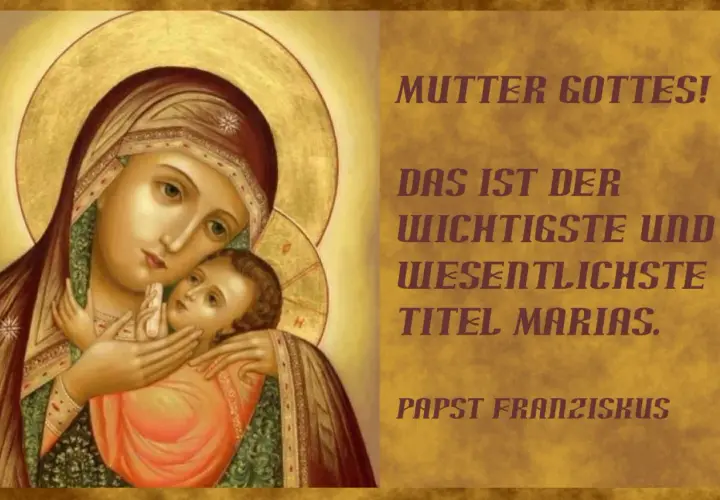 Ikone der Mater Ecclesiae, der Gottesmutter Maria, mit dem Jesuskind. Papst Franziskus betont ihren wichtigsten Titel.