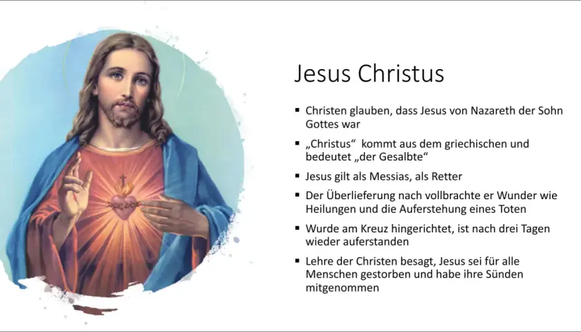 Jesus Christus mit leuchtendem Herzen, der Wunder wie Heilungen vollbrachte.