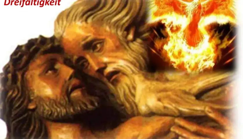 Die heilige Dreifaltigkeit: Gottvater, Sohn und Heiliger Geist als Phönix im Feuer.
