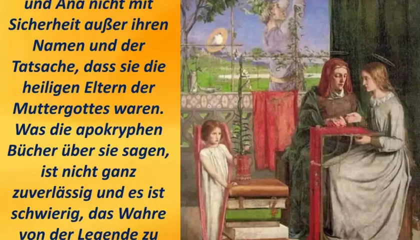 Joachim und Anna, Eltern der Muttergottes, sind Figuren, deren Leben in apokryphen Büchern beschrieben wird, doch die Wahrheit von der Legende zu unterscheiden ist schwierig.