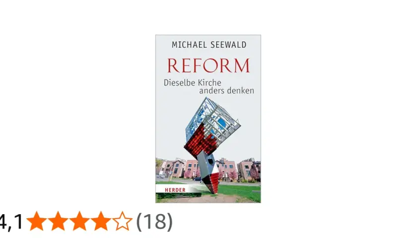 Buchcover "Reform" von Michael Seewald. Eine abstrakte Skulptur steht vor modernen Häusern.