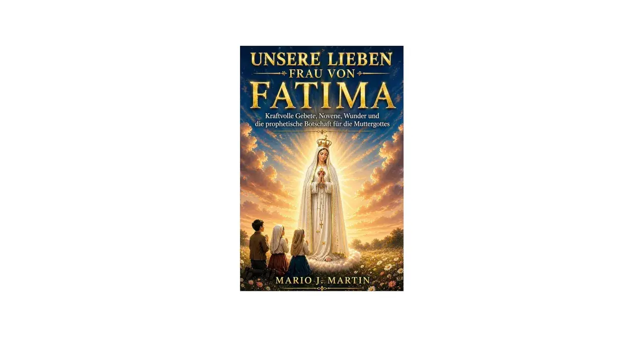Die Fatima Erscheinung: Drei Kinder knien vor der strahlenden Muttergottes. Ein Buch von Mario J. Martin.