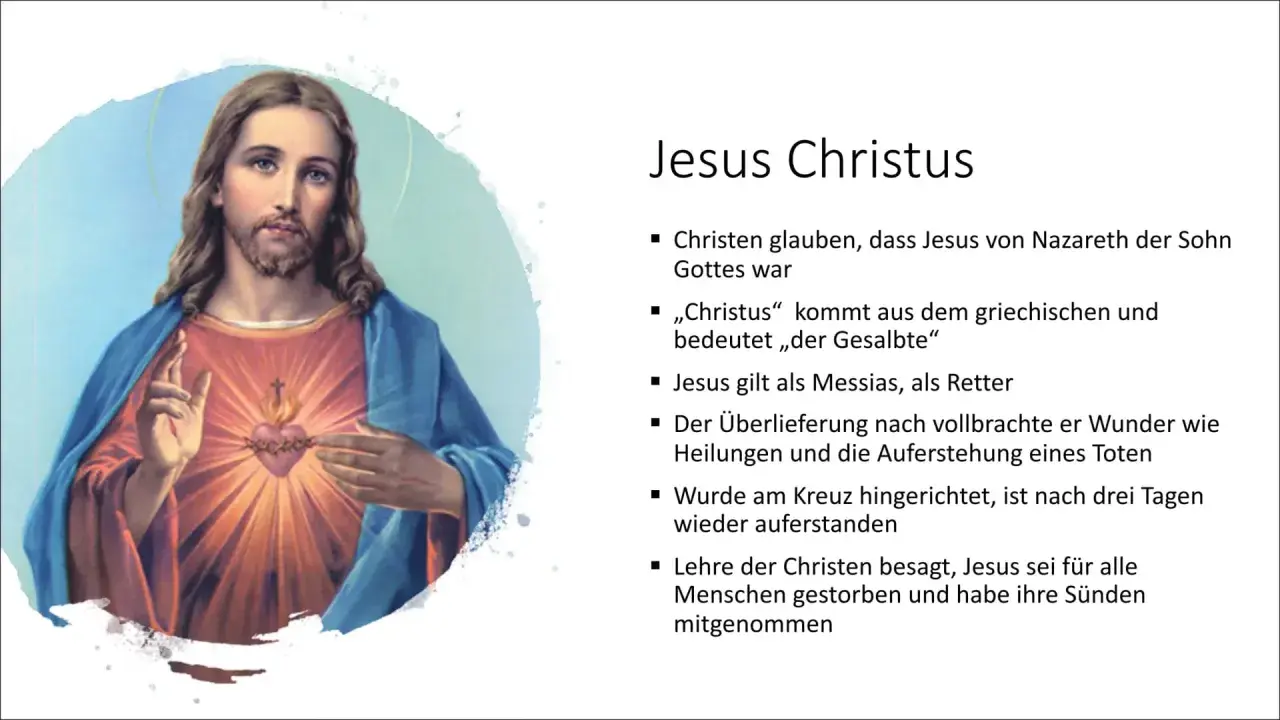 Jesus Christus mit leuchtendem Herzen, der Wunder wie Heilungen vollbrachte.