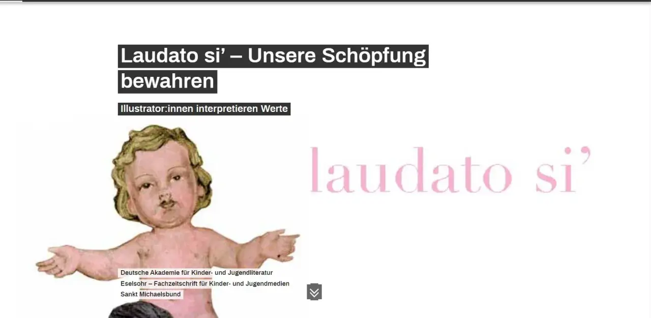 Ein Kind, das die Schöpfung symbolisiert, mit dem Titel "Laudato si' – Unsere Schöpfung bewahren".
